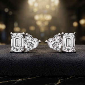 Boucles d'oreilles en or blanc avec cœur et diamant taille émeraude, bijoux fins de créateur de luxe pour femme, cadeau de mariage - Product Image 3