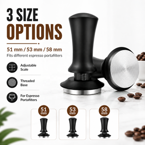 Prensador de Café Ajustable de 51, 53 y 58 mm, Herramienta de Prensado para Portafiltro de Espresso, Base Roscada con Agarre Ergonómico - Product Image 3