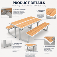 Table de pique-nique pliable tout-en-un avec bancs intégrés en WPC pour jardin, parc et camping