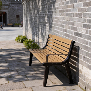 Modern Outdoor <strong>Garden</strong> <strong>Bench</strong> Weatherproof PS <strong>Wood</strong> Park <strong>Bench</strong> <strong>with</strong> Cast Iron Legs Powder Coated Street Furniture KD Design Ne - Product Image 1