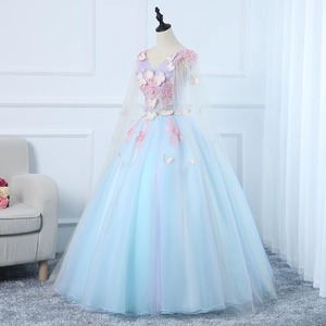 Sky Blue V-Neck Empire Waist Formal Dress With 3D Floral Embellishments For Annual Meeting Performance - Product Image 3