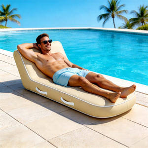 <b>Inflatable</b> Lounger Chair with Fabric Cover, Anti-Slip Wear-Resistant Soft Skin-Friendly Air <b>Sofa</b> for Pool Beach Outdoor Leisure - Product Image 4