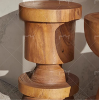Tabouret de bar moderne en bois massif, design géométrique créatif pour bar à domicile, salle à manger, extérieur, villa, hôtels, salon - Durable et écologique
