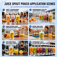 Sachets transparents pour cocktails avec bouchon verseur, anti-fuite, pochettes souples verticales pour vin, cocktails, jus et autres boissons (Doypack)