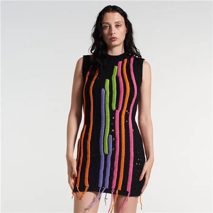 D2004-spring 2023 women s clothing casual dress colorful strap sleeveless sweater dress