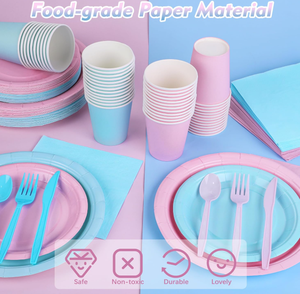 DAMAI - Vajilla para Fiesta de Revelación de Género de Bebé, Platos, Vasos y Servilletas de Papel en Rosa Claro y Azul Claro, Juego de Platos para Niño o Niña - Product Image 3