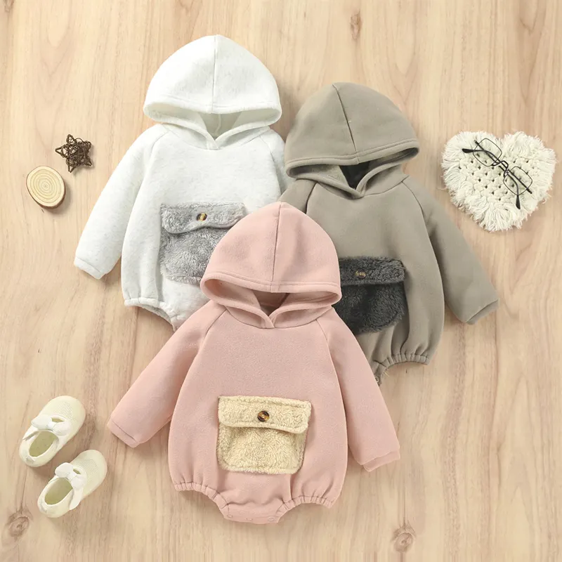 Pasgeboren Peuter Lange Mouw Hoodie Sweatshirts Kids Jumpsuits Baby Jongens Meisjes Capuchon Stevige Zak Winterkleding Baby Rompertjes