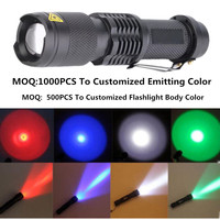 Lampe torche LED tactique Q5 personnalisée haute puissance, étanche IP44, 100 lumens, faisceau zoomable 100 m, alimentée par Sk68 14500/AA