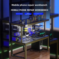 Banc de travail modulaire en alliage d'aluminium noir pour réparation de téléphones portables avec éclairage LED haute luminosité