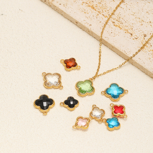<span class=keywords><strong>Pendentif</strong></span> trèfle en verre plaqué <span class=keywords><strong>or</strong></span> PVD 18 carats en acier inoxydable 13 mm 17 mm, breloques trèfle à quatre <span class=keywords><strong>feuilles</strong></span> pour la fabrication de bijoux et accessoires - Product Image 3