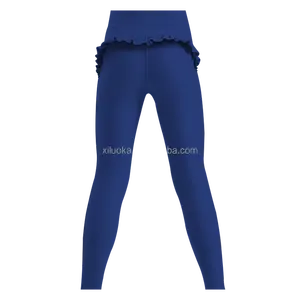 Felice Luoka OEM pantaloni Slim Leggings da Yoga per bambine con volant blu scuro