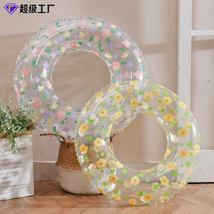 Floral Patterned Inflatable Swimming <b>Ring</b> For Children Transparent Flower Wreath Design Water Sports Floatation Aid - Product Image 2