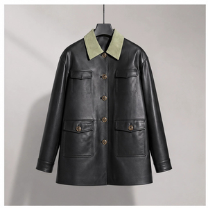 <span class=keywords><strong>Veste</strong></span> en cuir matelassée mi-longue pour <span class=keywords><strong>femme</strong></span> avec col en <span class=keywords><strong>tricot</strong></span> color-block, manteau de style utilitaire pour l'automne et l'hiver - Product Image 2