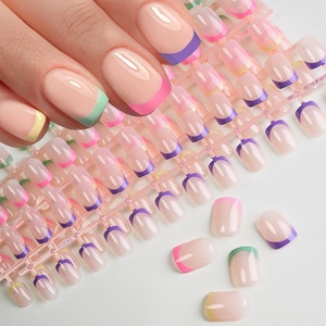 120 <span class=keywords><strong>Uñas</strong></span> Postizas de Gel Francés Coloridas para Mujer, Extensiones de <span class=keywords><strong>Uñas</strong></span> Suaves Hechas a Mano - Product Image 1