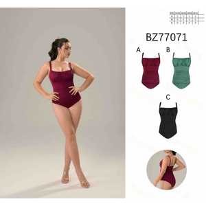 Costume da bagno intero da donna taglie forti con scollo a V, arricciato, controllo pancia, senza schienale, per l'estate e la spiaggia S-2XL BZ77071 - Product Image 1