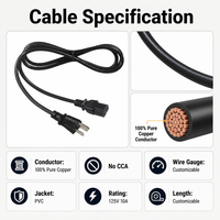 Câble d'alimentation CA à 3 broches NEMA 5-15P vers IEC C13 18AWG 10A 125V pour PC de bureau, moniteur, imprimante, avec fil de cuivre en vrac