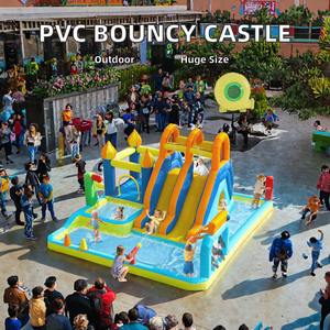 Structure gonflable commerciale en PVC avec toboggan aquatique, piscine et mur d'escalade pour événements extérieurs - Product Image 2