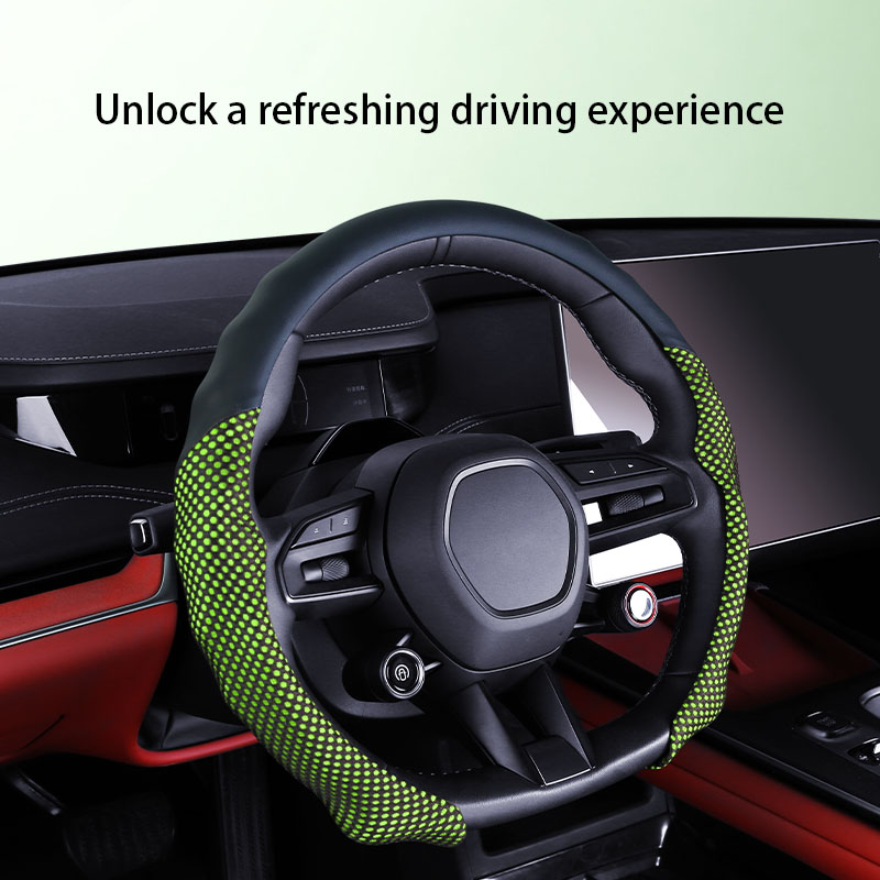 5D Sports-Style Black Leather Car Steering Wheel Cover | Universal Anti-Slip Protector | Yingxi Bran