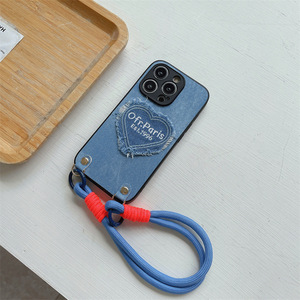Superventas Denim en forma de corazón para <span class=keywords><strong>iPhone</strong></span> 17Air Phone Case 16pro <span class=keywords><strong>Cuerda</strong></span> de mano trenzada 15max Anti-caída <span class=keywords><strong>12</strong></span> Cubierta protectora - Product Image 4