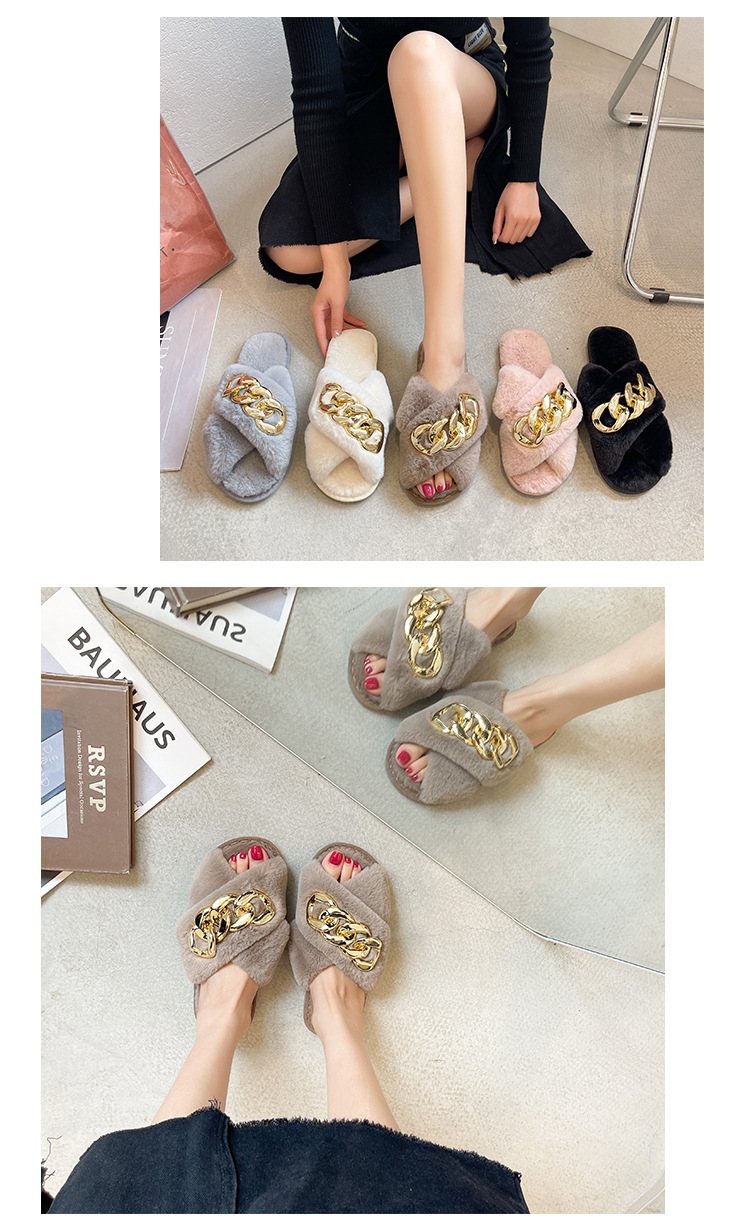 Women Fluffy Fur Slippers Lady Winter Open Toe Slippers Home Warm Slides Shoes