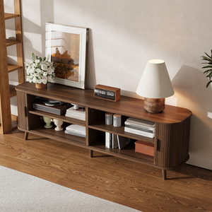 Meuble TV moderne 70 pouces pour téléviseurs 80 pouces, console multimédia pour salon avec rangement, pieds en bois massif - Product Image 2