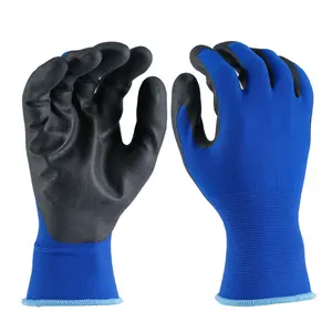 ANMAY 18 ölçer kraliyet mavi naylon örme kumlu nitril kaplı montaj iş eldivenleri