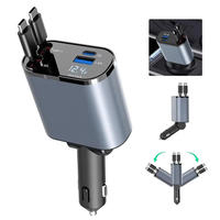 Chargeur de voiture en aluminium 4 en 1 avec affichage numérique, double télescopique, charge super rapide 120W, Type-C QC3.0/PD 5V/2A pour téléphone portable