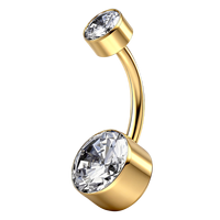 Anneaux de nombril barbell en titane ASTM F136 doré à double tête, fond plat circulaire, zircone incurvée, bijoux de corps perforés