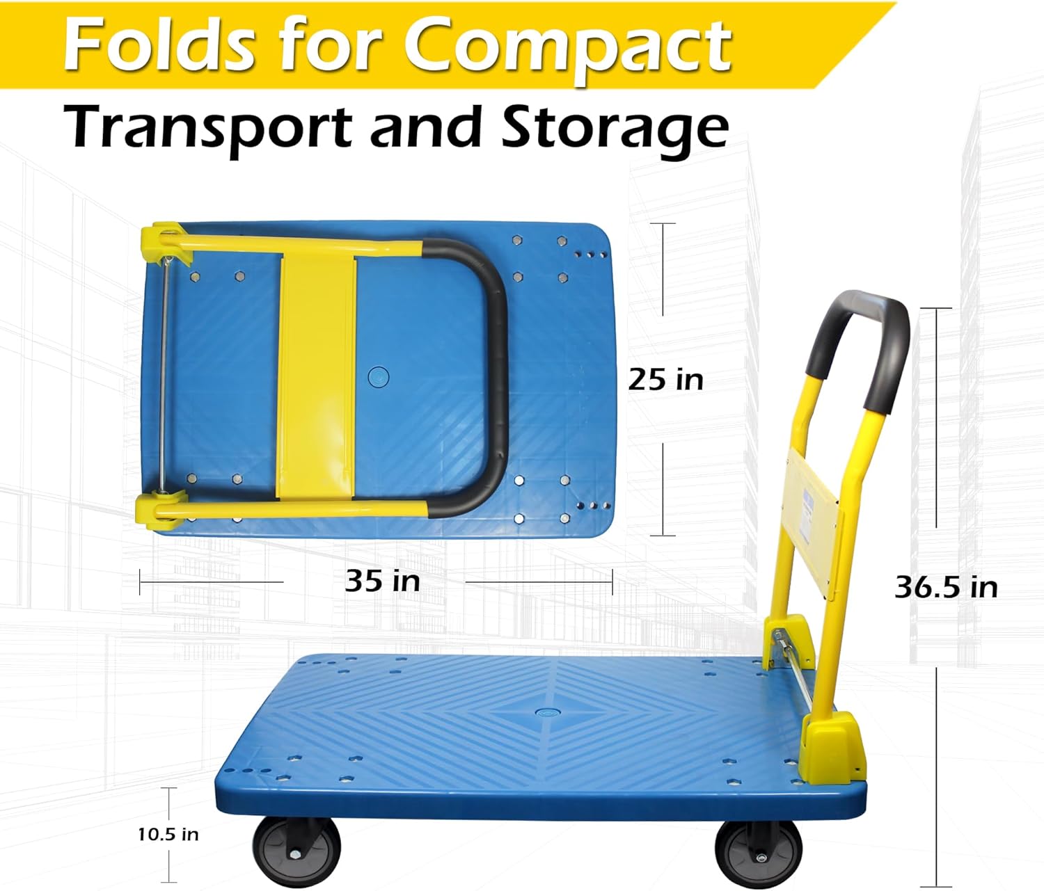 Heavy Duty Foldable Push Hand Cart 360 Degree Swivel Iron Wheels Steel Platform Truck Cart for Loading and Storage