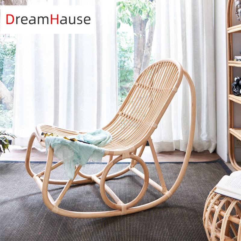 Dreamhause Modern French Style Natural Rattan Rocking Chair Simple Living  Room Balcony Single Sofa Chair