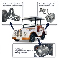 Auto Eléctrico Retro Vintage para 5 Pasajeros, Motor de CA Potente de 4KW, Velocidad Máxima de 30Km/h, Batería sin Mantenimiento, Larga Distancia
