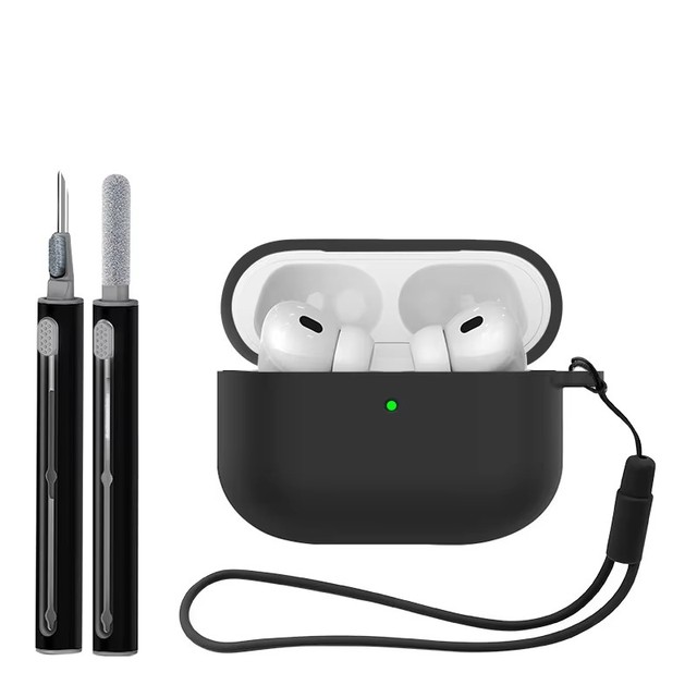 For Airpods Pro 3 4 Portable Silicone Full Protect Earphone Charging Box Case Protective Cover Shell Set with Cleaning Pen Strap