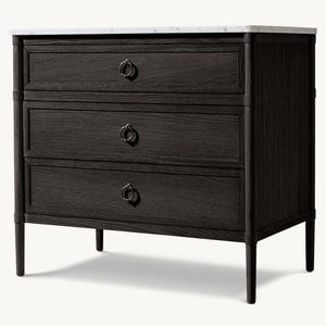 Mesitas de Noche de Estilo Francés Contemporáneo con 3 Cajones, Muebles de Dormitorio de Madera de Roble Macizo de Alta Calidad, Adorno para el Hogar - Product Image 5