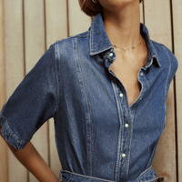 Robe longue en jean bleu délavé pour femme avec ceinture, vente en gros d'usine, personnalisable