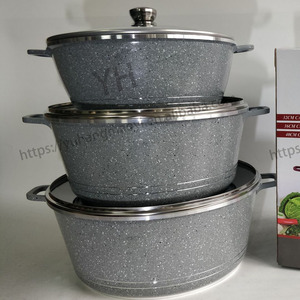 Bộ nồi đá granite cỡ lớn 32-36-40cm, bộ nồi nấu, nồi áp suất đúc nhôm siêu bền, chống dính, có nắp kính - Product Image 1