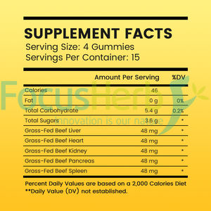 FocusHerb Gummies aux organes de bœuf nourri à l'herbe (foie, cœur, rein, pancréas, rate) - Product Image 3