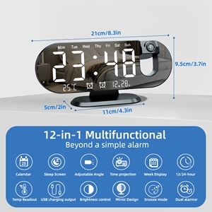 Réveil <span class=keywords><strong>projecteur</strong></span> pour chambre à coucher 180 °   <span class=keywords><strong>Projecteur</strong></span> LED rotatif à grand écran, double alarme, variateur d'intensité, horloge à chargement USB, décoration pour la maison - Product Image 2