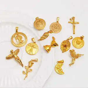 Factory Wholesale Compass 3D Angel Wings Pendant For Necklace Medusa Charm Pray St. Christopher Stainless Steel Gold Plated Hot