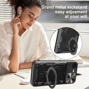 Funda de armadura con soporte magnético de 360 ° de alta calidad para iPhone 16E Plus PC Material de TPU con lente Push Window Contraportada a prueba de golpes - Product Image 4