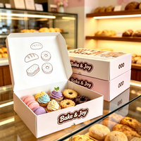 Boîte à gâteaux, beignets, pâtisseries et biscuits personnalisée avec logo, couvercle rabattable biodégradable, revêtement UV, laminage mat, carton ondulé rose