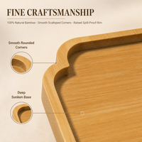 Ensemble de 3 plateaux carrés en bambou avec support en bambou, plateau de service carré à bords festonnés pour la décoration de table