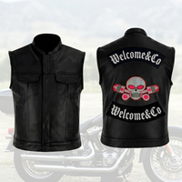 Gilet de motard en cuir véritable pour homme, sans manches, noir, avec design à patchs et broderie unie, vêtement d'extérieur ODM pour l'hiver