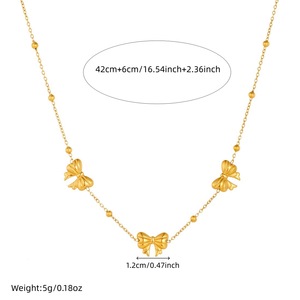 Gold Plated Bowknot Chain Necklace Stainless Steel Daily Wear Clavicle Jewelry N4001 - Product Image 4