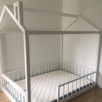 Lit Montessori simple en bois blanc pour enfants européens, lit double pour enfants, lit en bois de pin massif, lit en forme de maison pour tout-petits