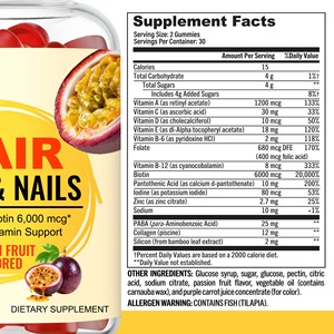 Suplemento de belleza para adultos con envío rápido, gomitas multivitamínicas que favorecen el cabello, las uñas y la piel, vitamina A, 60 gomitas, suplemento dietético - Product Image 6