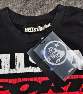 เสื้อยืดผู้ชายสไตล์ยุโรปอเมริกันแนวสตรีท ลาย Hell Star ลุคเรโทร ซักฟอกทำสีซีด แบรนด์แฟชั่นชั้นนำ แขนสั้น ผ้าฝ้าย - Product Image 4