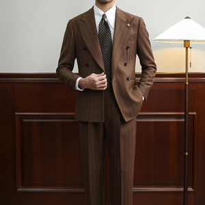 Ensemble de <span class=keywords><strong>costume</strong></span> pour <span class=keywords><strong>homme</strong></span> à rayures fines, croisé, pour affaires et mariages, revers pointus, style vintage Old Money, coupe ajustée, ensemble de <span class=keywords><strong>costume</strong></span> haut de gamme - Product Image 2