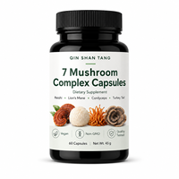 QIN SHAN TANG Capsules de mélange de 7 champignons biologiques 7 en 1, complément fonctionnel de Reishi, Crinière de lion, Cordyceps et Chaga