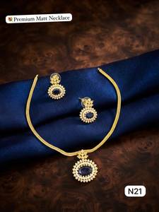 Premium Matt Gold <b>Necklace</b> Set with <b>Blue</b> Stone Pendant Earrings Traditional Lightweight Party Wear Jewellery for Women Set - Product Image 3