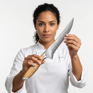 Nouveau design, couteau de cuisine professionnel personnalisé de 7 pouces en acier carbone, acier Damas japonais, manche en bois d'olivier - Product Image 2